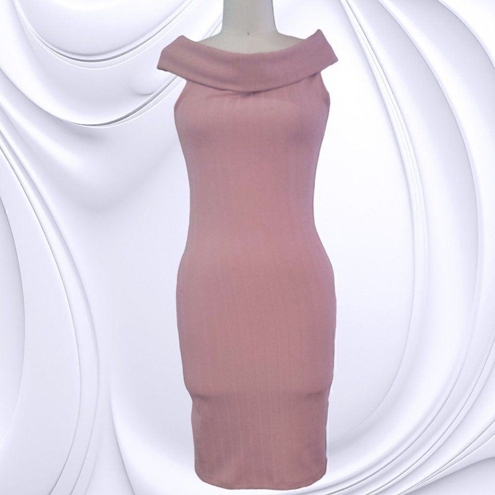 Privy pink ribbed cowl neck sleeveless sheath dress